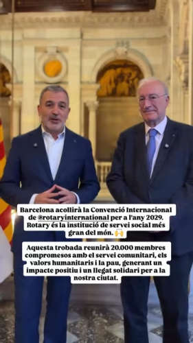 Jaume Collboni (alcalde de Barcelona) y Sergio Aragón (Coordinador Regional de Rotary)