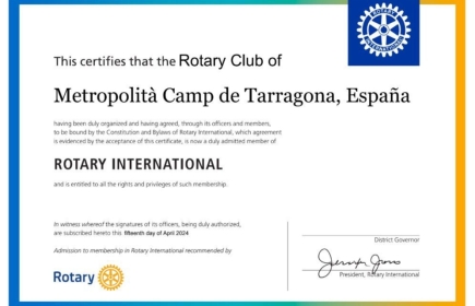 Invitación al Acto de Entrega de la Carta de Constitución del Rotary Club Metropolità Camp de Tarragona