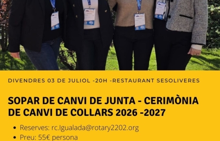 Sopar de Canvi de Junta - Cerimònia de canvi de collars 2026-27